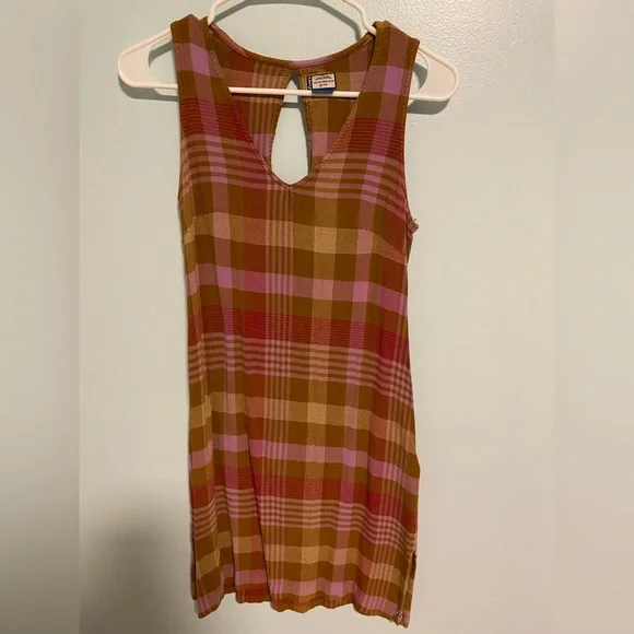 Kavu Plaid Mini Dress in Pink and Brown - Picture 1 of 2